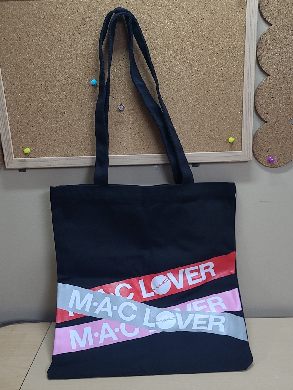 M•A•C LOVER Reusable Branded Tote Black Red/Pink/Gray 14"L x 13"W x0.5"D NEW